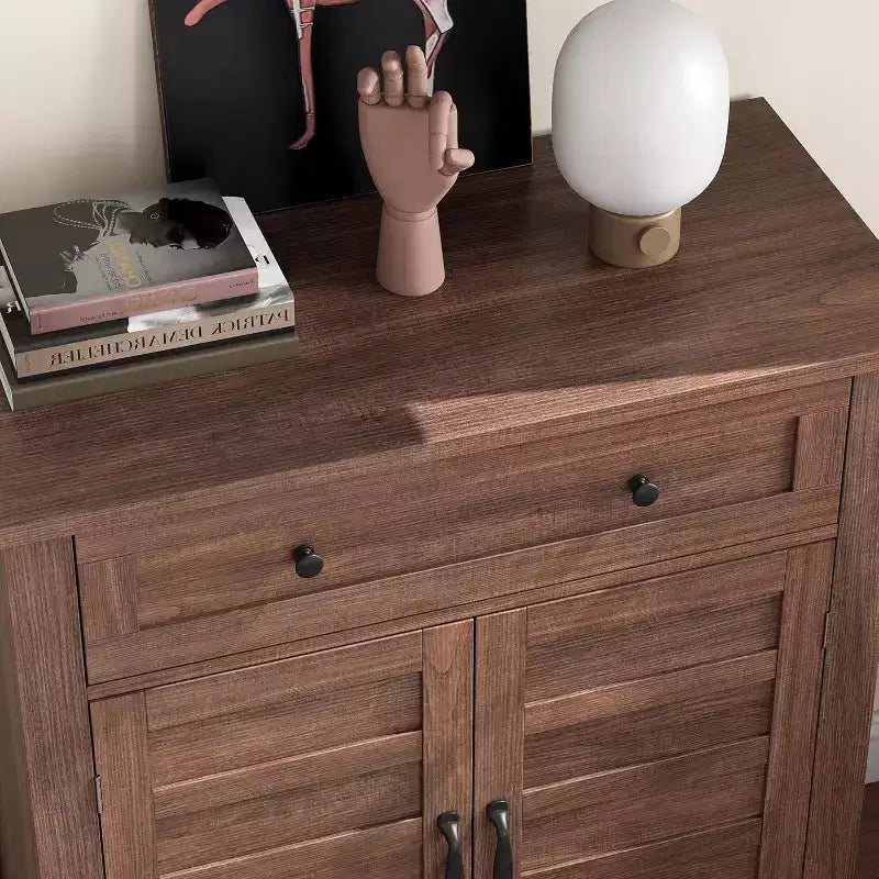 Mobiletto rustico da 80 cm con ripiani regolabili a 3 livelli, organizer per ingresso in stile rustico con ante a persiana, design impermeabile per la cucina