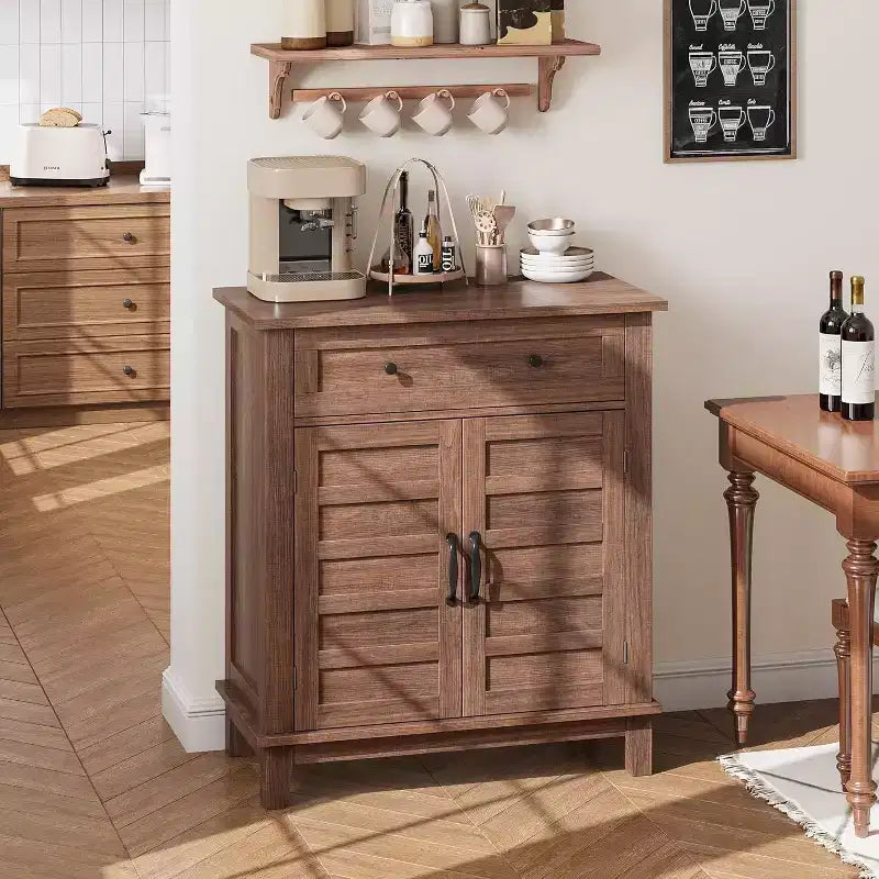 Mobiletto rustico da 80 cm con ripiani regolabili a 3 livelli, organizer per ingresso in stile rustico con ante a persiana, design impermeabile per la cucina
