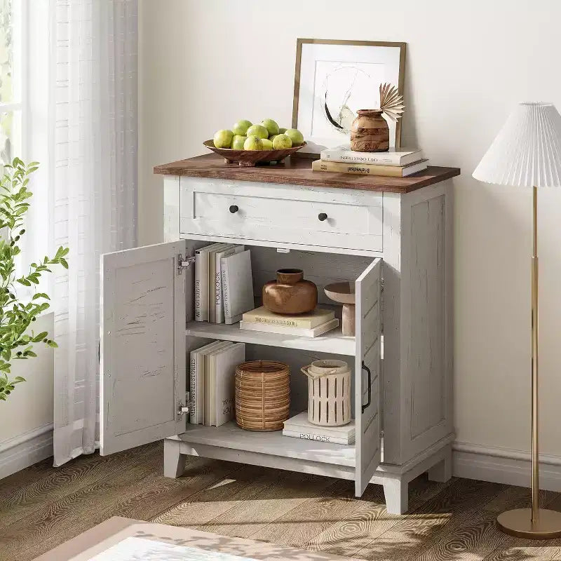 Mobiletto rustico da 80 cm con ripiani regolabili a 3 livelli, organizer per ingresso in stile rustico con ante a persiana, design impermeabile per la cucina