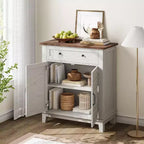 Mobiletto rustico da 80 cm con ripiani regolabili a 3 livelli, organizer per ingresso in stile rustico con ante a persiana, design impermeabile per la cucina