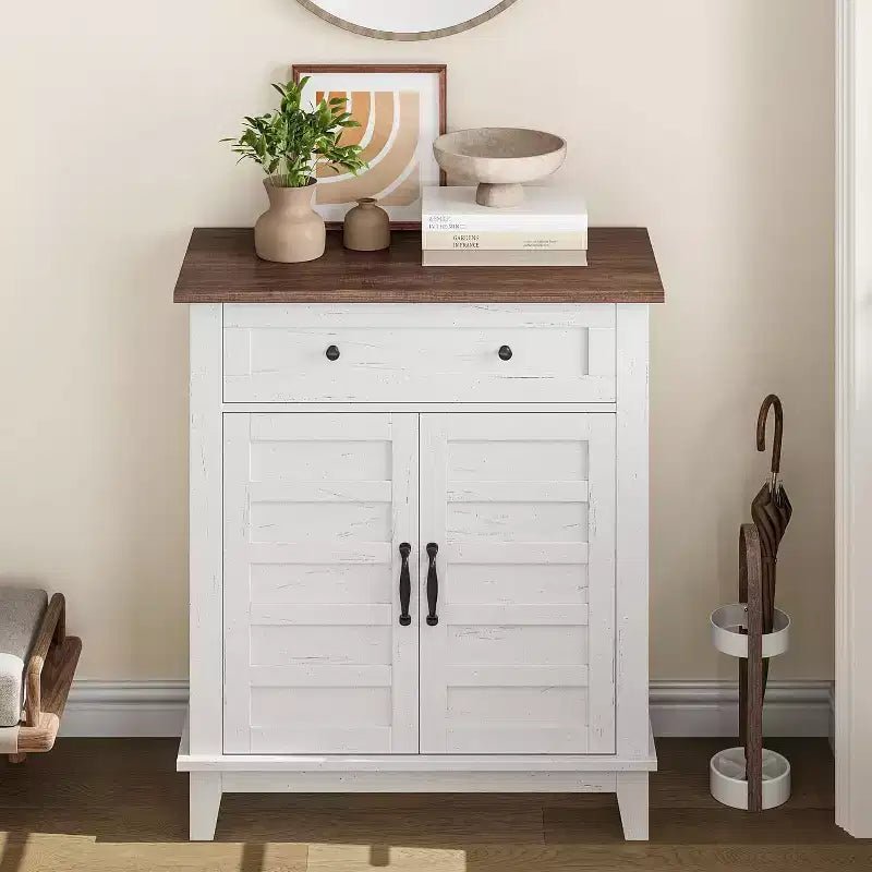 Mobiletto rustico da 80 cm con ripiani regolabili a 3 livelli, organizer per ingresso in stile rustico con ante a persiana, design impermeabile per la cucina
