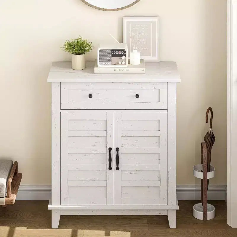 Mobiletto rustico da 80 cm con ripiani regolabili a 3 livelli, organizer per ingresso in stile rustico con ante a persiana, design impermeabile per la cucina