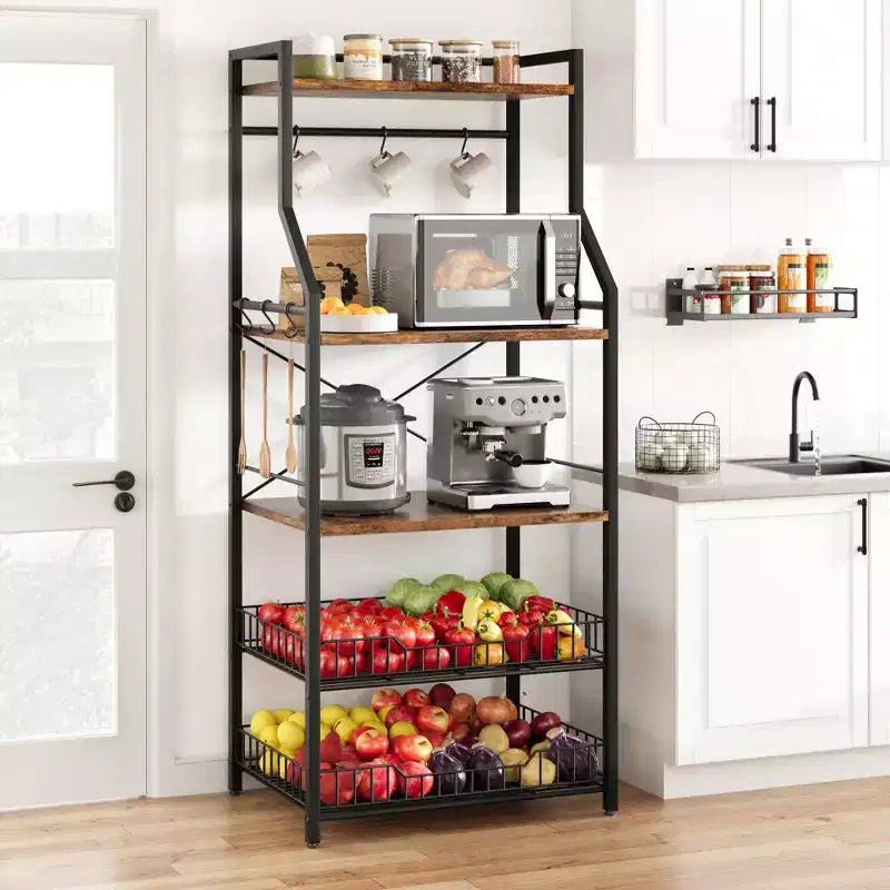 Scaffale da cucina autoportante a 5 livelli, per microonde, con cestello in filo e piedini regolabili, stazione da caffè industriale alta 128,8 cm