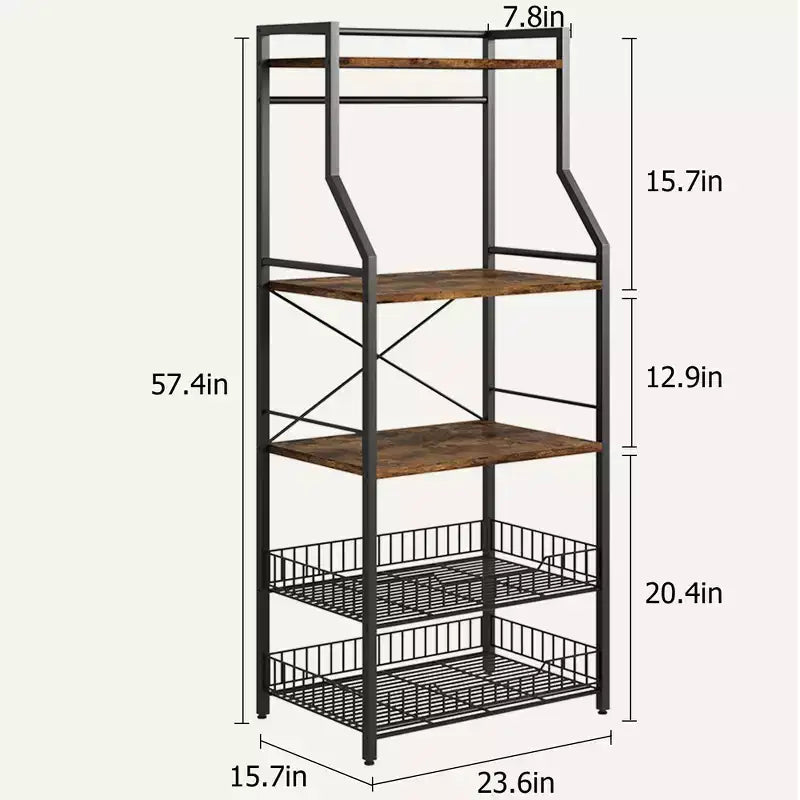Scaffale da cucina autoportante a 5 livelli, per microonde, con cestello in filo e piedini regolabili, stazione da caffè industriale alta 128,8 cm