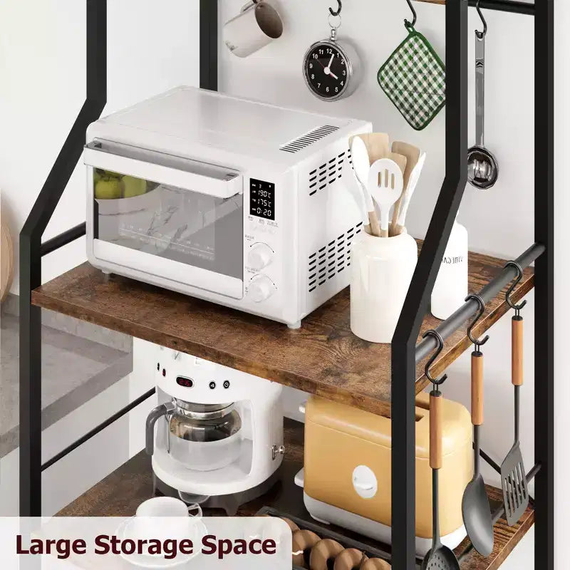 Scaffale da cucina autoportante a 5 livelli, per microonde, con cestello in filo e piedini regolabili, stazione da caffè industriale alta 128,8 cm
