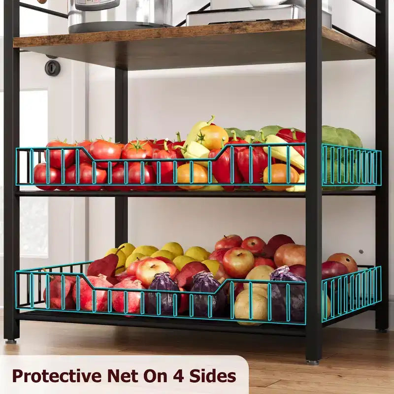 Scaffale da cucina autoportante a 5 livelli, per microonde, con cestello in filo e piedini regolabili, stazione da caffè industriale alta 128,8 cm