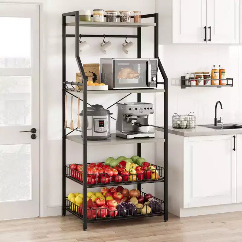 Scaffale da cucina autoportante a 5 livelli, per microonde, con cestello in filo e piedini regolabili, stazione da caffè industriale alta 128,8 cm