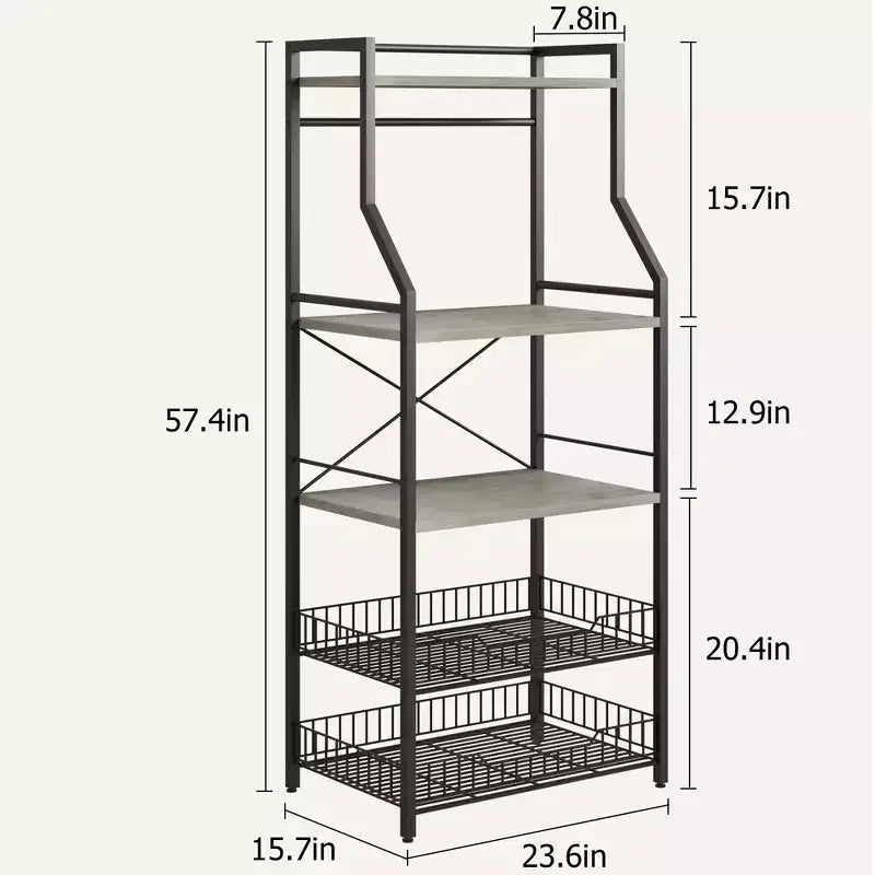 Scaffale da cucina autoportante a 5 livelli, per microonde, con cestello in filo e piedini regolabili, stazione da caffè industriale alta 128,8 cm