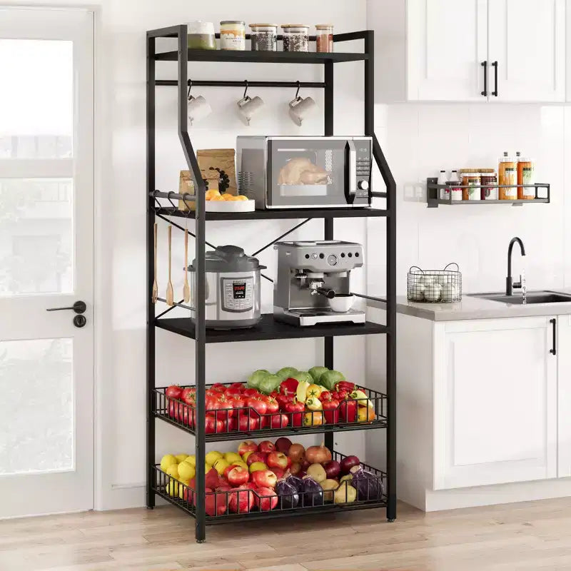 Scaffale da cucina autoportante a 5 livelli, per microonde, con cestello in filo e piedini regolabili, stazione da caffè industriale alta 128,8 cm