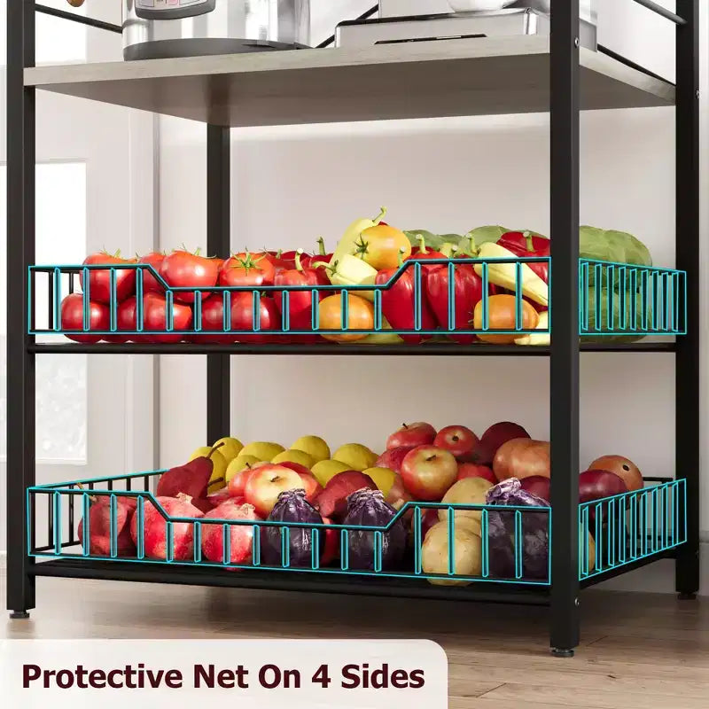 Scaffale da cucina autoportante a 5 livelli, per microonde, con cestello in filo e piedini regolabili, stazione da caffè industriale alta 128,8 cm