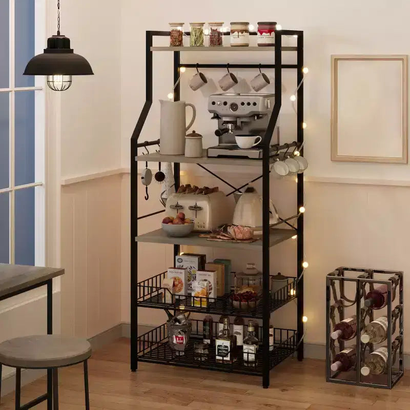 Scaffale da cucina autoportante a 5 livelli, per microonde, con cestello in filo e piedini regolabili, stazione da caffè industriale alta 128,8 cm