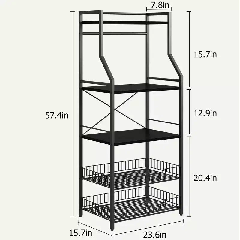 Scaffale da cucina autoportante a 5 livelli, per microonde, con cestello in filo e piedini regolabili, stazione da caffè industriale alta 128,8 cm