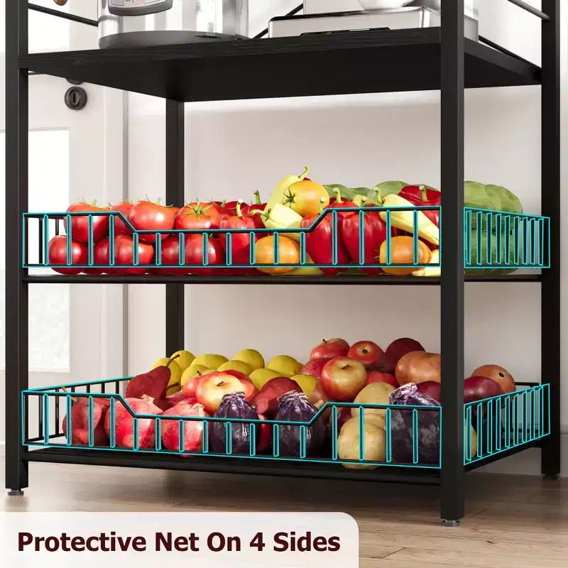 Scaffale da cucina autoportante a 5 livelli, per microonde, con cestello in filo e piedini regolabili, stazione da caffè industriale alta 128,8 cm