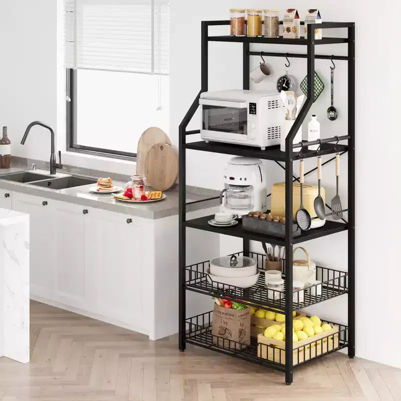 Scaffale da cucina autoportante a 5 livelli, per microonde, con cestello in filo e piedini regolabili, stazione da caffè industriale alta 128,8 cm