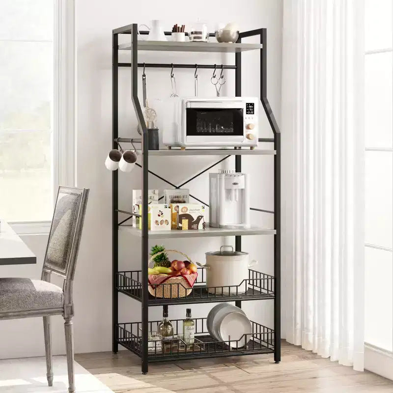 Scaffale da cucina autoportante a 5 livelli, per microonde, con cestello in filo e piedini regolabili, stazione da caffè industriale alta 128,8 cm
