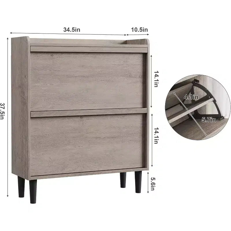 Scarpiere a 2 cassetti con ripiano regolabile, cassetto a ribalta, organizer nascosto per scarpe, per ingresso, corridoio e soggiorno