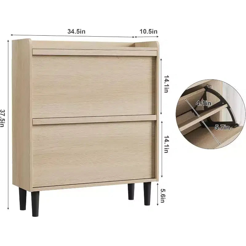 Scarpiere a 2 cassetti con ripiano regolabile, cassetto a ribalta, organizer nascosto per scarpe, per ingresso, corridoio e soggiorno