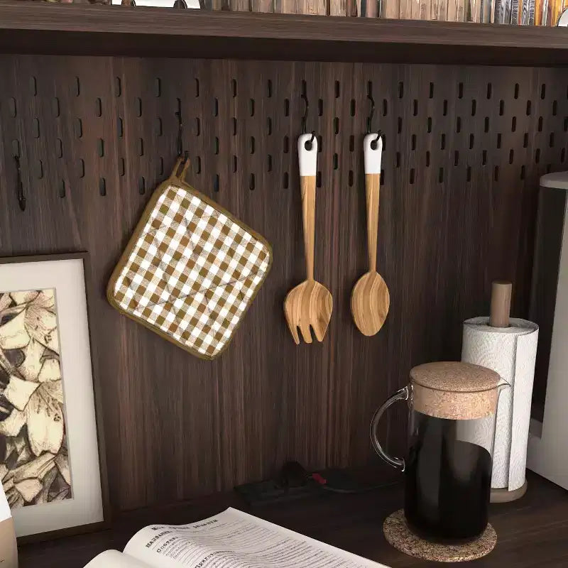 Mobile dispensa da cucina in legno da 71 pollici con ante in vetro e supporto per microonde, credenza a buffet per cucina e sala da pranzo