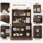 Mobile dispensa da cucina in legno da 71 pollici con ante in vetro e supporto per microonde, credenza a buffet per cucina e sala da pranzo