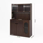 Mobile dispensa da cucina in legno da 71 pollici con ante in vetro e supporto per microonde, credenza a buffet per cucina e sala da pranzo