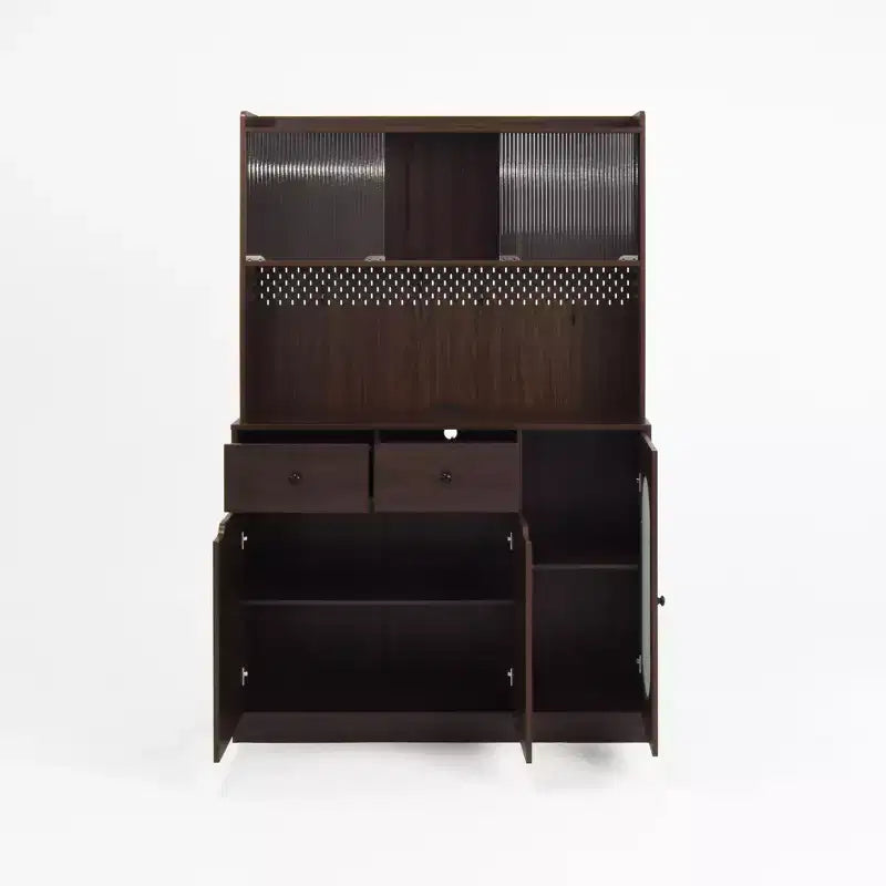 Mobile dispensa da cucina in legno da 71 pollici con ante in vetro e supporto per microonde, credenza a buffet per cucina e sala da pranzo