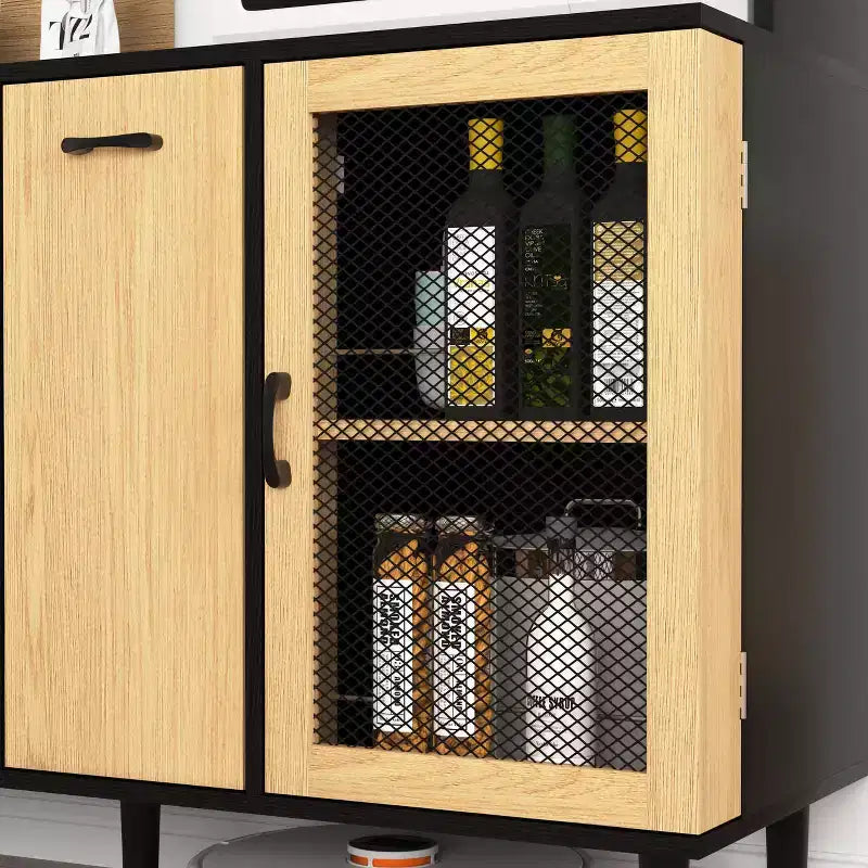 Mobile dispensa da cucina in legno da 71 pollici con ante in vetro e supporto per microonde, credenza a buffet per cucina e sala da pranzo