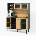 Mobile dispensa da cucina in legno da 71 pollici con ante in vetro e supporto per microonde, credenza a buffet per cucina e sala da pranzo
