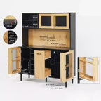 Mobile dispensa da cucina in legno da 71 pollici con ante in vetro e supporto per microonde, credenza a buffet per cucina e sala da pranzo
