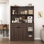 Mobile dispensa da cucina in legno da 71 pollici con ante in vetro e supporto per microonde, credenza a buffet per cucina e sala da pranzo