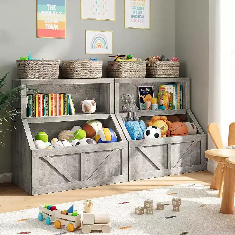 Libreria per bambini e portagiochi - Mobiletto portaoggetti a 2 livelli con scaffali per sala giochi, cameretta, aula