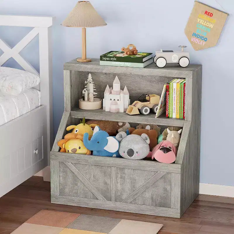 Libreria per bambini e portagiochi - Mobiletto portaoggetti a 2 livelli con scaffali per sala giochi, cameretta, aula