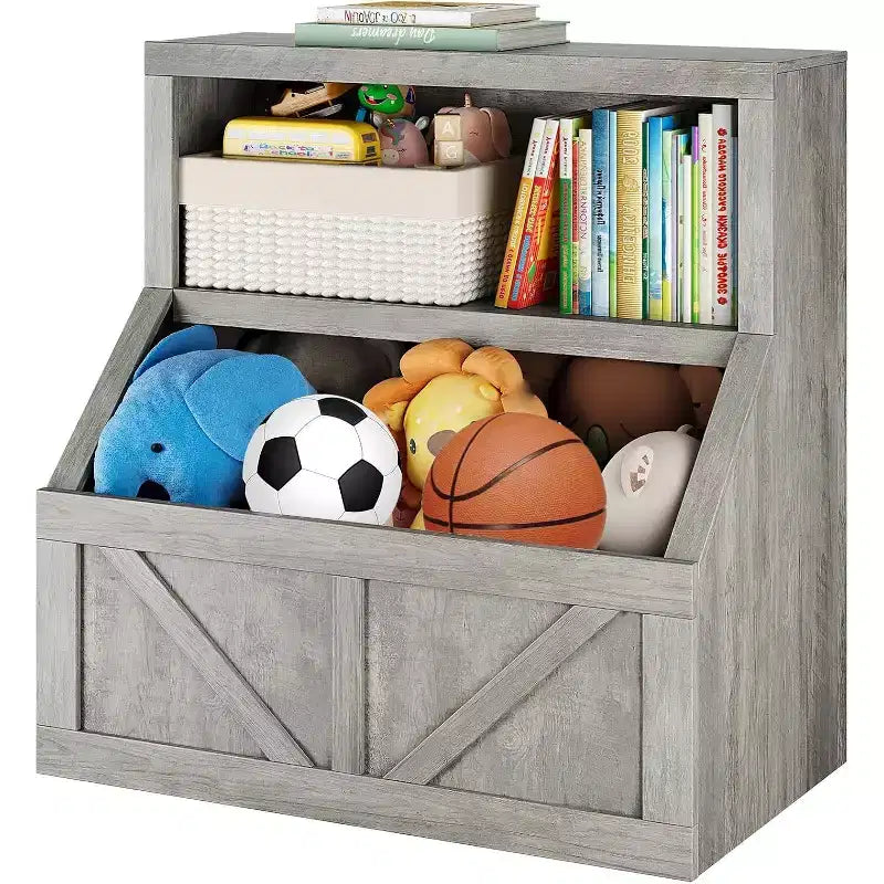 Libreria per bambini e portagiochi - Mobiletto portaoggetti a 2 livelli con scaffali per sala giochi, cameretta, aula