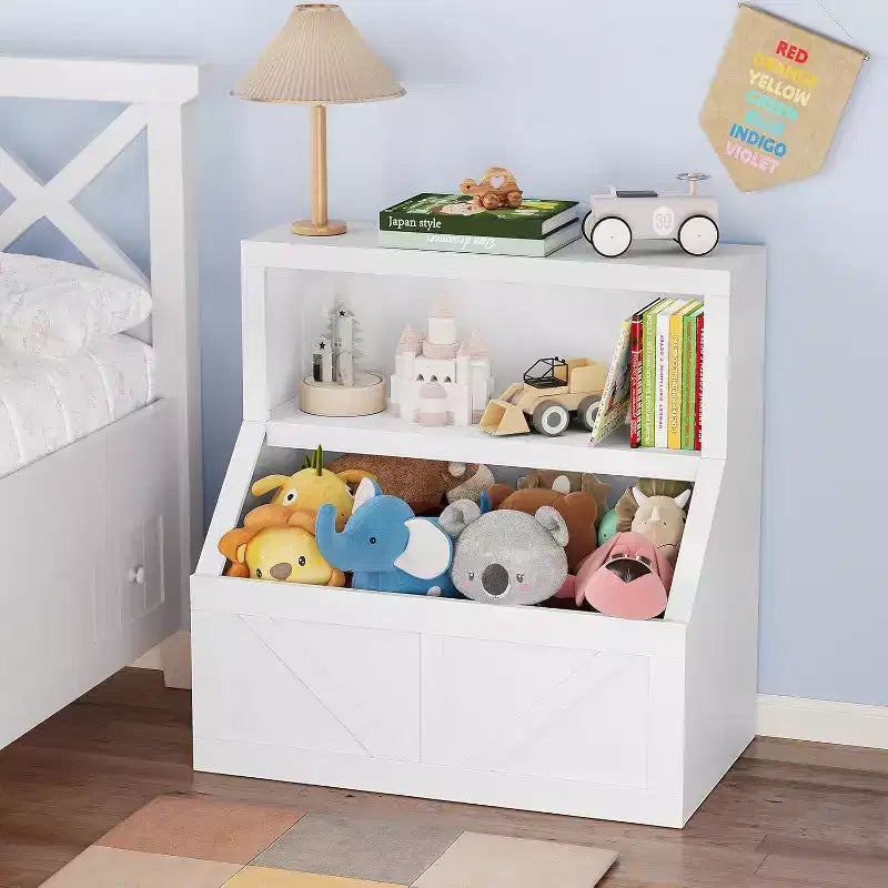 Libreria per bambini e portagiochi - Mobiletto portaoggetti a 2 livelli con scaffali per sala giochi, cameretta, aula