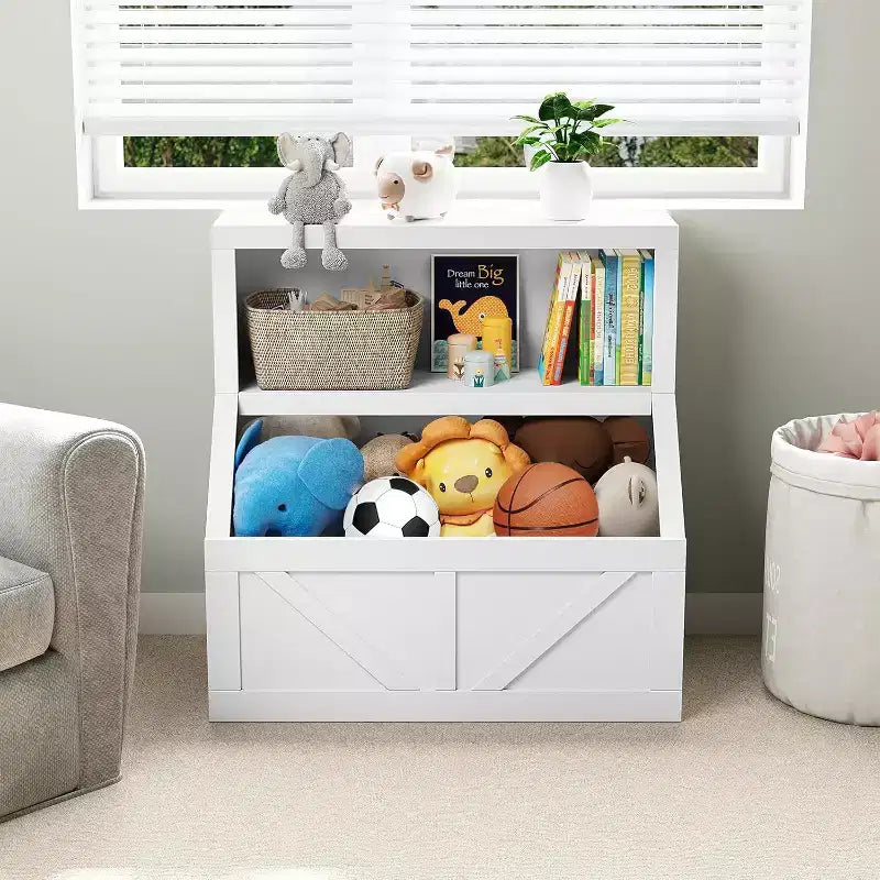 Libreria per bambini e portagiochi - Mobiletto portaoggetti a 2 livelli con scaffali per sala giochi, cameretta, aula