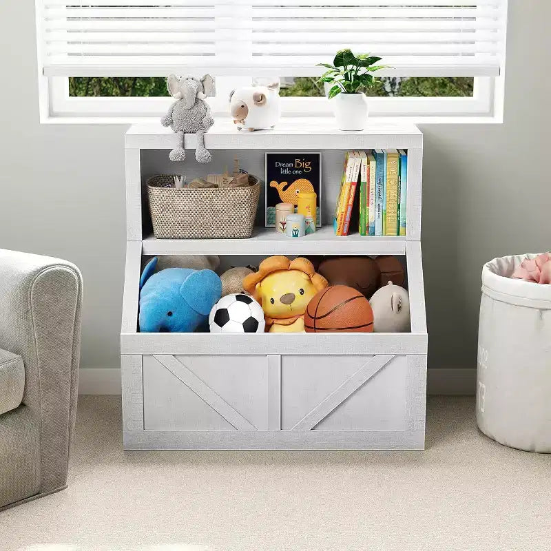 Libreria per bambini e portagiochi - Mobiletto portaoggetti a 2 livelli con scaffali per sala giochi, cameretta, aula