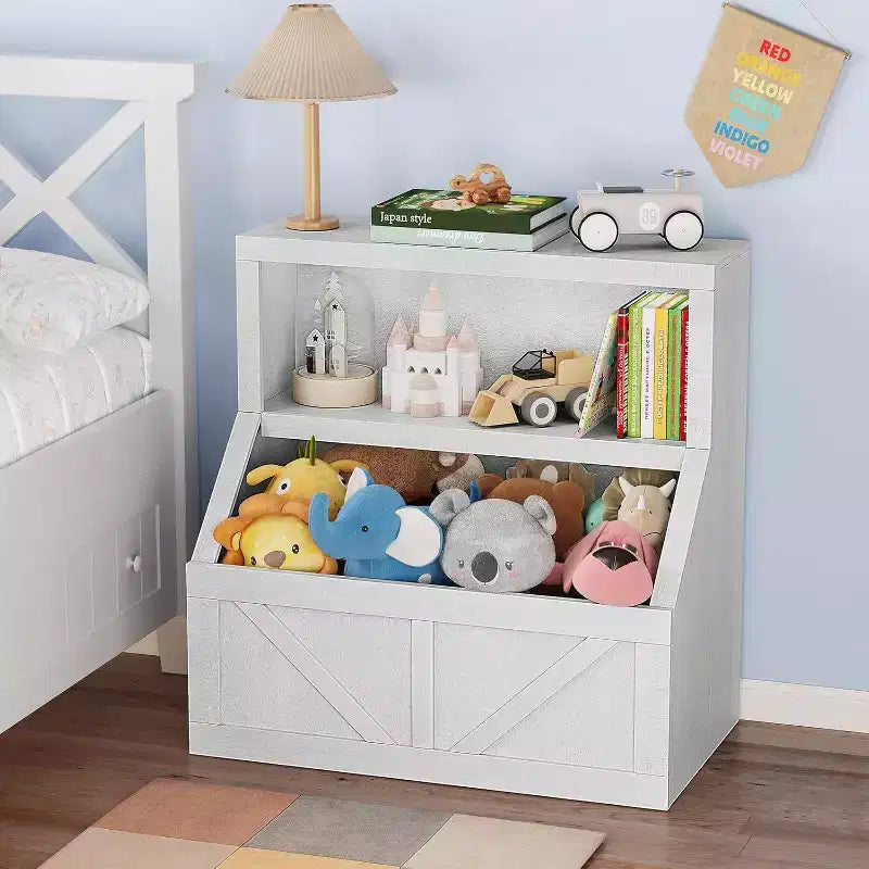 Libreria per bambini e portagiochi - Mobiletto portaoggetti a 2 livelli con scaffali per sala giochi, cameretta, aula
