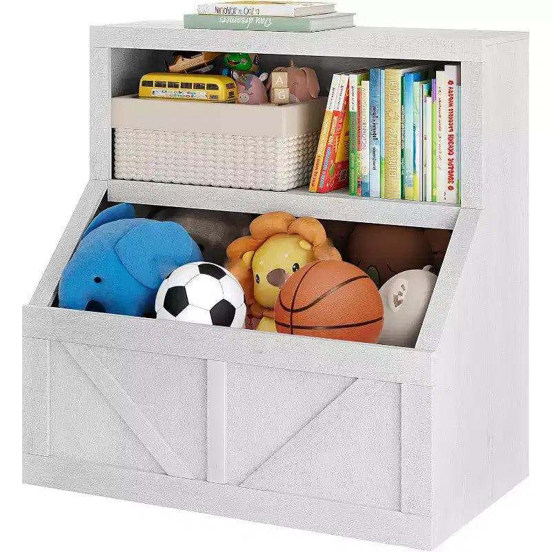 Libreria per bambini e portagiochi - Mobiletto portaoggetti a 2 livelli con scaffali per sala giochi, cameretta, aula