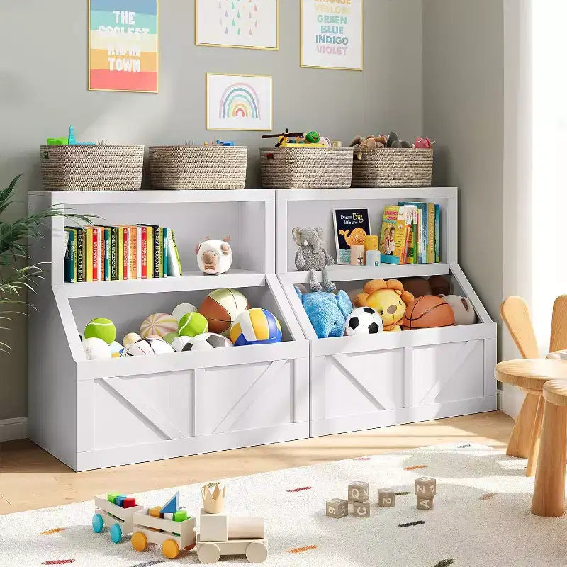 Libreria per bambini e portagiochi - Mobiletto portaoggetti a 2 livelli con scaffali per sala giochi, cameretta, aula