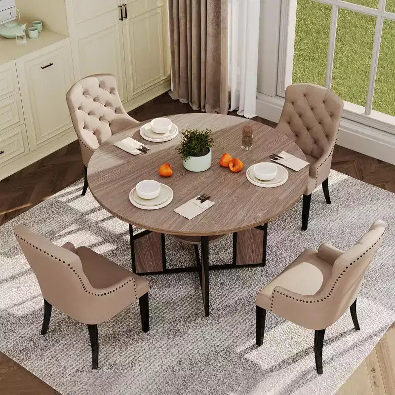 Tavolo da pranzo rotondo Acekool 59.6 per 4-6 persone, stile industriale moderno, ripiano portaoggetti, piano impermeabile, base a croce in metallo, facile montaggio