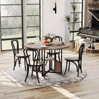 Tavolo da pranzo rotondo Acekool 59.6 per 4-6 persone, stile industriale moderno, ripiano portaoggetti, piano impermeabile, base a croce in metallo, facile montaggio