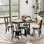 Tavolo da pranzo rotondo Acekool 59.6 per 4-6 persone, stile industriale moderno, ripiano portaoggetti, piano impermeabile, base a croce in metallo, facile montaggio