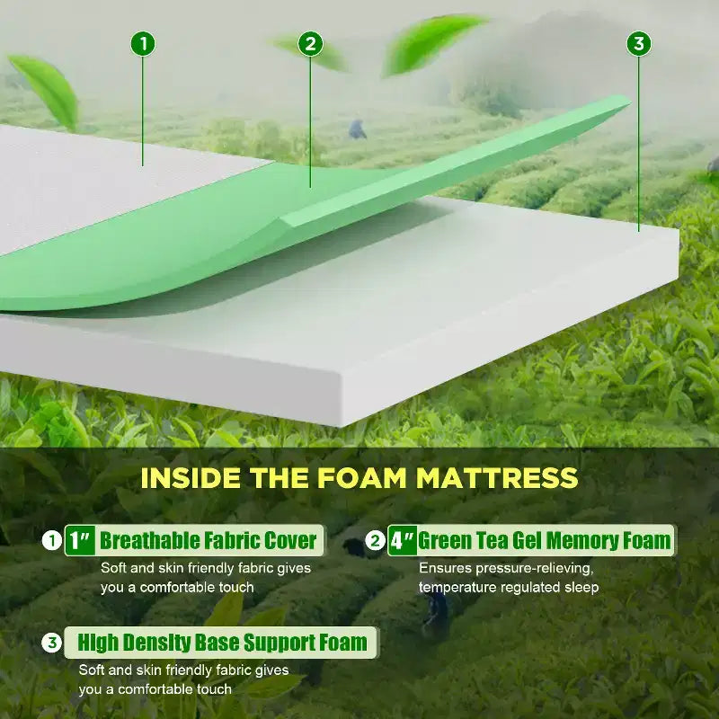 Materasso BestMassage in memory foam al tè verde da 5 pollici con infusione di gel rinfrescante
