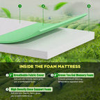Materasso BestMassage in memory foam al tè verde da 5 pollici con infusione di gel rinfrescante