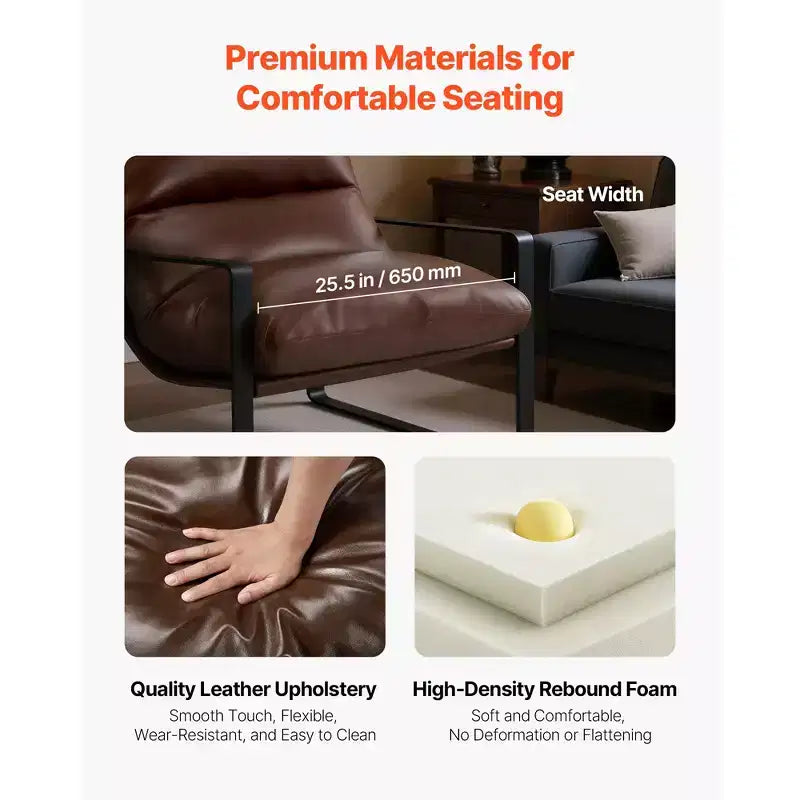 VEVOR Poltrona Accent, Poltrona Moderna in Pelle Sintetica, Comoda Poltrona Imbottita, con Morbida Imbottitura in Schiuma, Robusta Struttura in Metallo e Cuscino Rimovibile, Marrone