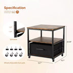 Supporto per stampante a 3 livelli con cassetti in tessuto non tessuto, truciolato P2 effetto legno invecchiato, 50x50x56 cm