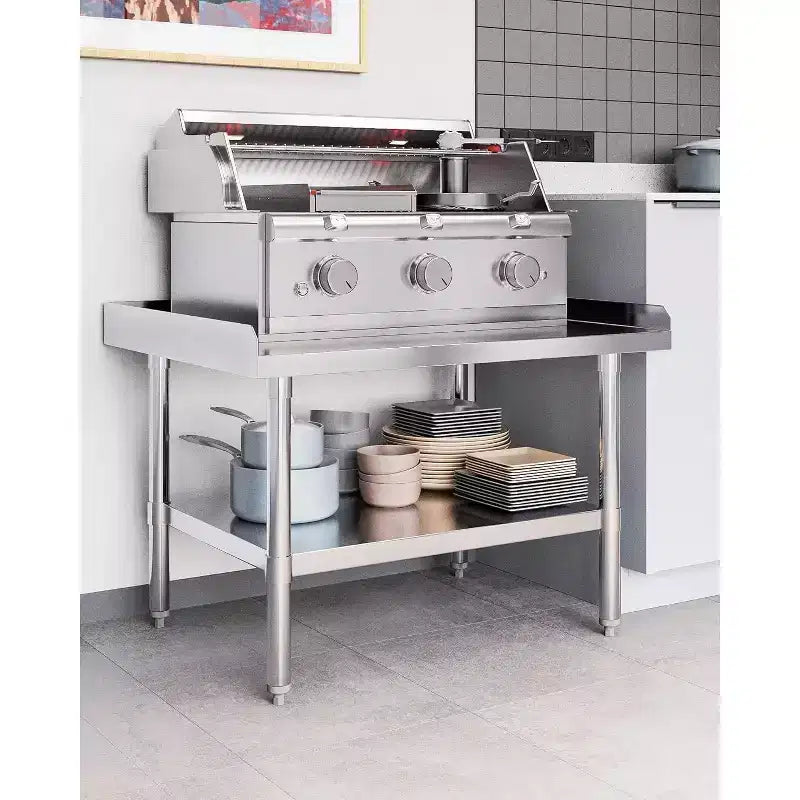 Tavolo da preparazione commerciale in acciaio inossidabile, tavolo da lavoro resistente 28x48, ripiano inferiore regolabile e alzatine laterali, per cucine di ristoranti, servizio di ristorazione
