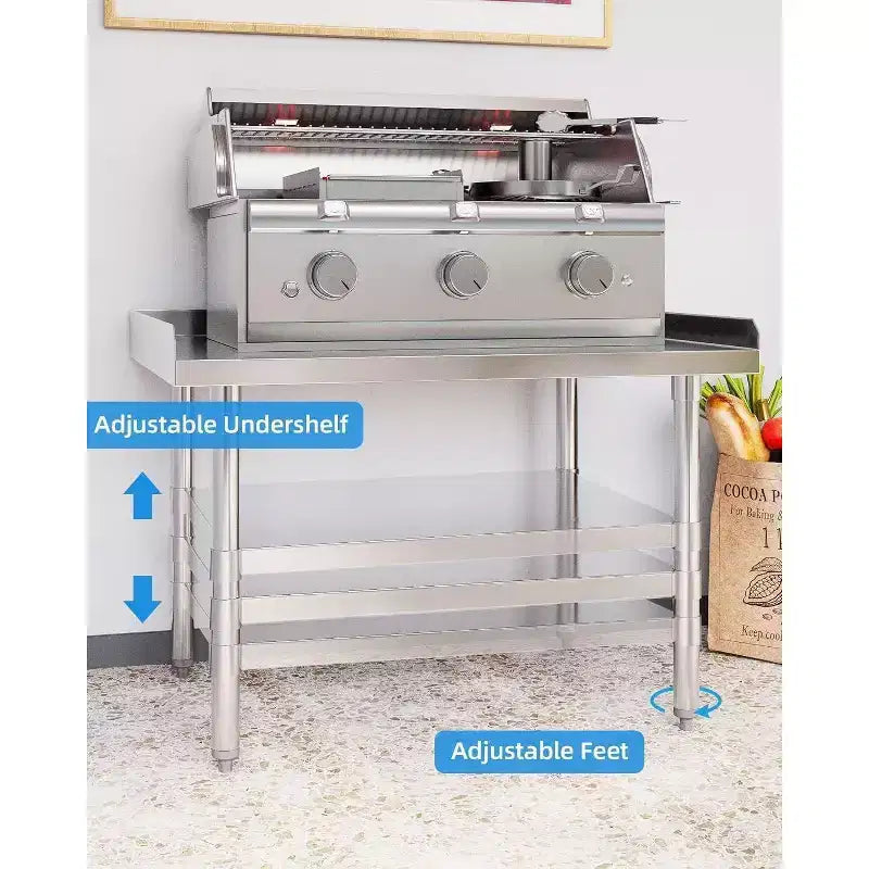 Tavolo da preparazione commerciale in acciaio inossidabile, tavolo da lavoro resistente 28x48, ripiano inferiore regolabile e alzatine laterali, per cucine di ristoranti, servizio di ristorazione