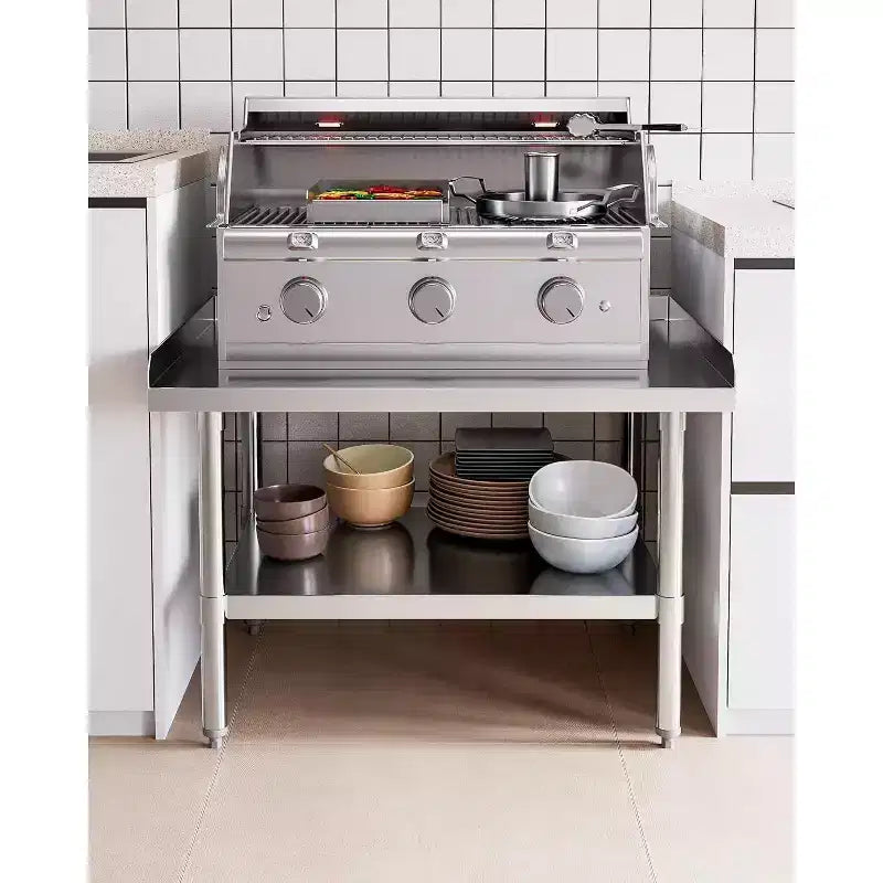 Tavolo da preparazione commerciale in acciaio inossidabile, tavolo da lavoro resistente 28x48, ripiano inferiore regolabile e alzatine laterali, per cucine di ristoranti, servizio di ristorazione