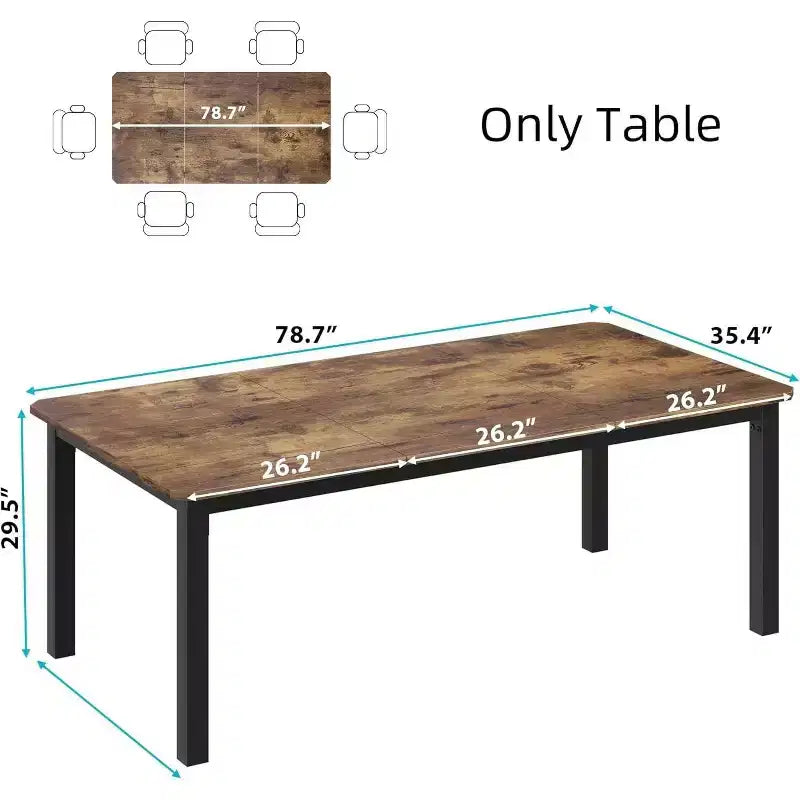 Tavolo da pranzo industriale 78 - Tavolo da cucina per 6-8 persone, tavolo rettangolare in legno per sala da pranzo