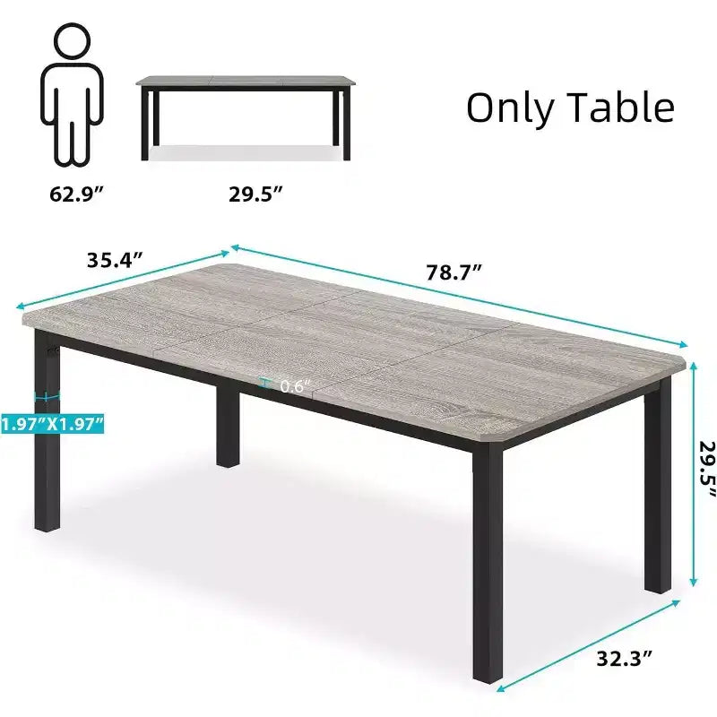 Tavolo da pranzo industriale 78 - Tavolo da cucina per 6-8 persone, tavolo rettangolare in legno per sala da pranzo